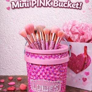 Mini Pink Bucket with Makeup Brushes